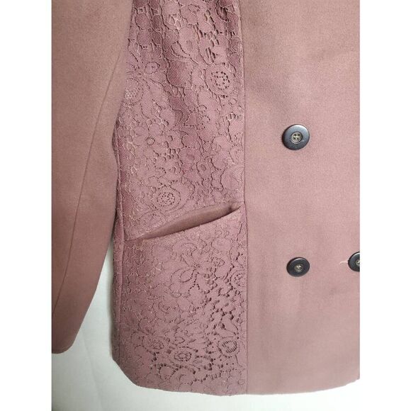 Simply Noelle Double Breasted Soft Cocoa Mauve Lace Embellished Peacoat - Picture 6 of 12